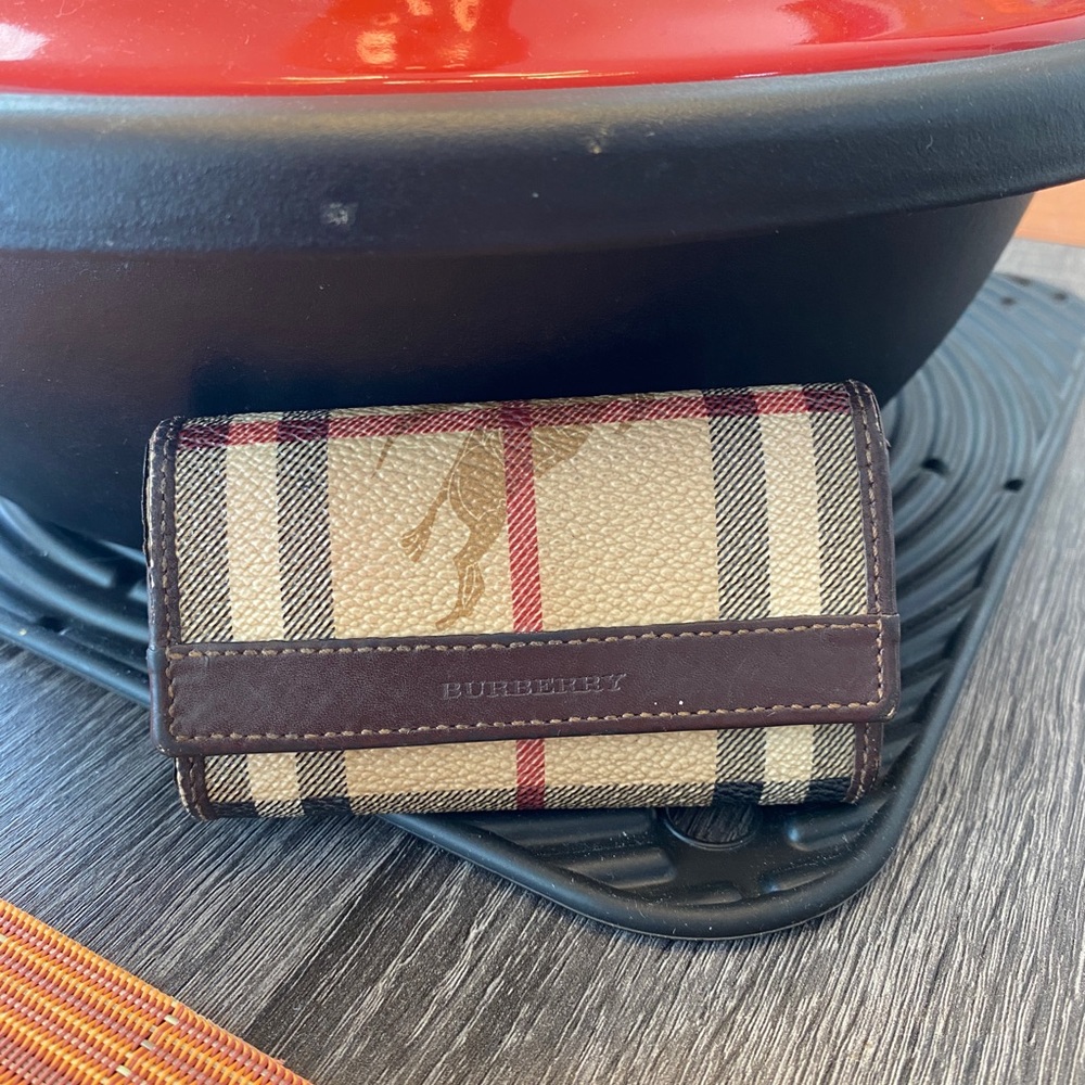 Burberry Brown Haymarket Check Key Holder Wallet!